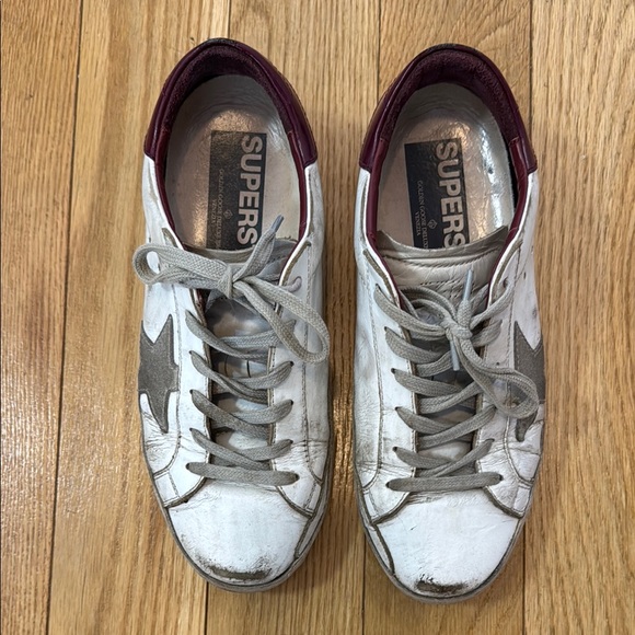 Golden Goose Cream and Burgundy Star Sneakers - Picture 4 of 12